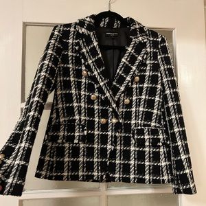 Generation Love Black + White Eliza Tweed Blazer, Gold Buttons